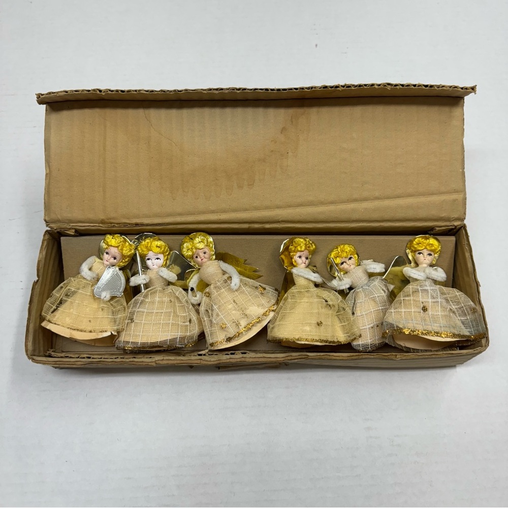 Shiny Brite 6 Kitsch Christmas Angels Ornaments Max Eckardt  1959 Japan Paper